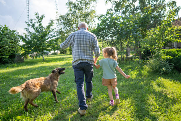 istock Man with granddaughter and a dog 1674134890