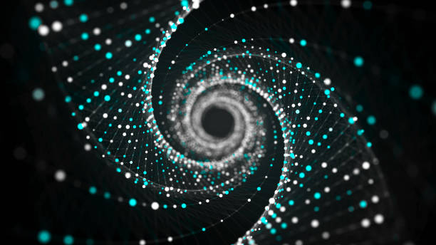 istock Abstract circle speed tunnel with blue light on black background. Science background with dots and lines moving in a spiral. Wormhole technology. Digital structure with particles. 3d rendering. 1674135446