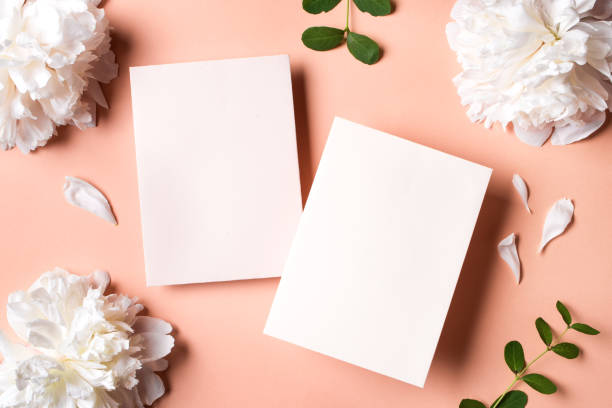 istock Peony flowers and blank cards 1674139981