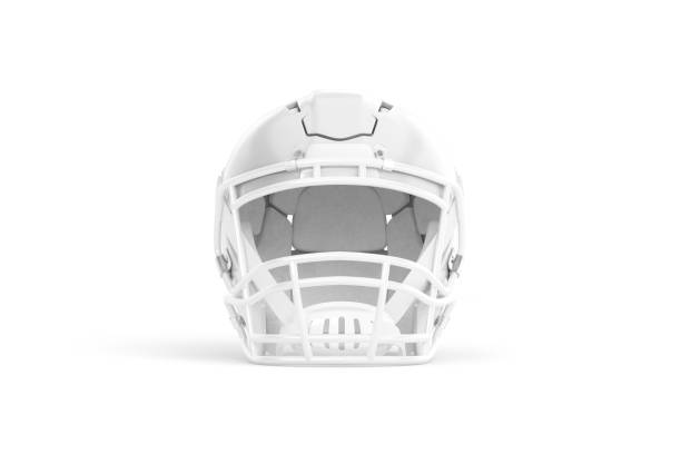 пустой макет белого шлема для американского футбола, вид спереди - football lineman стоковые фото и изображения