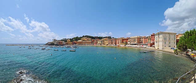 Beautiful bay with colorful houses in Sestri Levante,  Liguria
