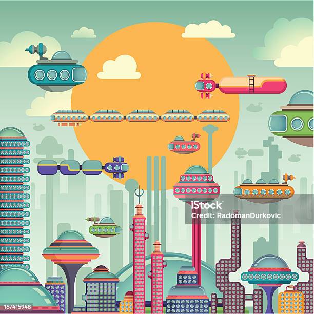 Comic Futuristic City Stock Illustration - Download Image Now - Futuristic, City, Cartoon