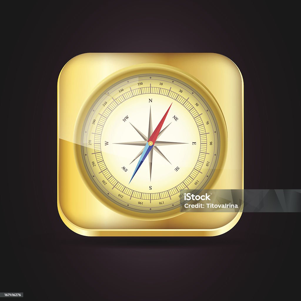 Kompas Błyszczący Ikona aplikacji z windrose. - Grafika wektorowa royalty-free (Aplikacja mobilna)