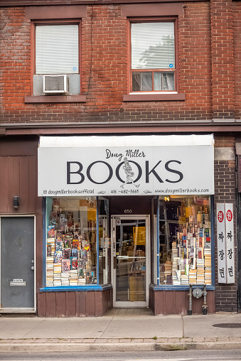 Toronto Ontario, Canada- September 11th, 2023: The exterior of Doug Miller Boos, a used book store in Toronto's Koreatown.