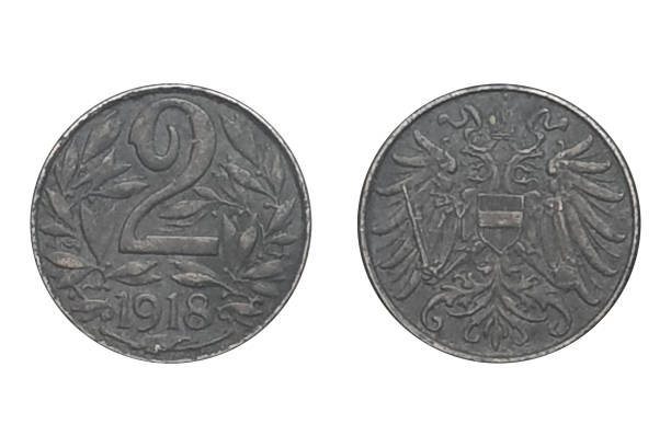istock 2 Heller 1918 Austrian Empire. Obverse Austrian shield on crowned double eagle's breast. Reverse Large numeral above date - all within leaves. 1674165193