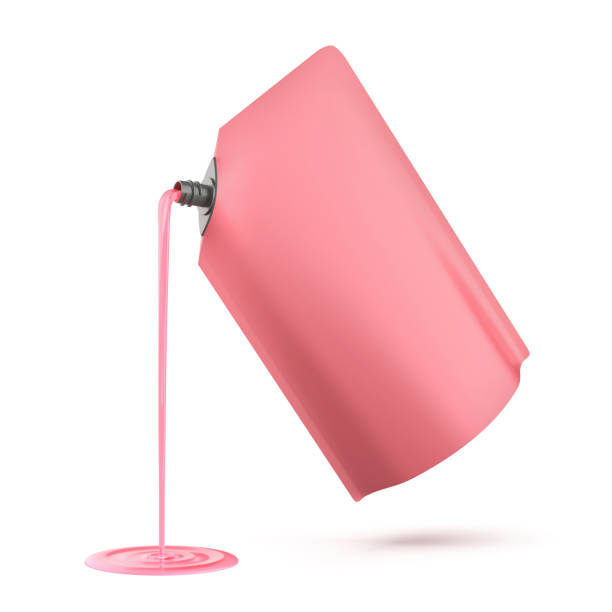 Pouring pink liquid from the stand-up pouch