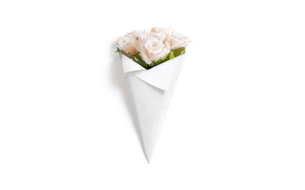 istock Blank white flowers packaging cone wrap mockup, top view 1674198757