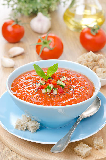 istock cold tomato soup gazpacho with basil in a bowl 167420012