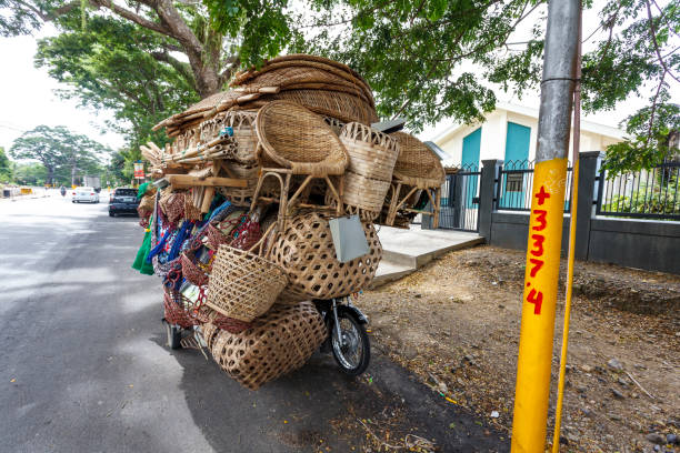 Tricycle packed with baskets for sale, Ilocos, Philippines, Asia
