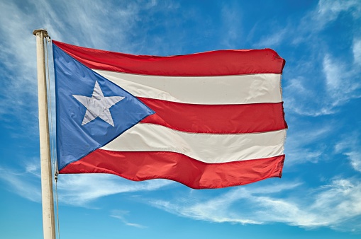 Puerto Rico flag fabric cotton material wide flag wallpaper, Textured national flag of Puerto Rico for graphic and web design purposes.