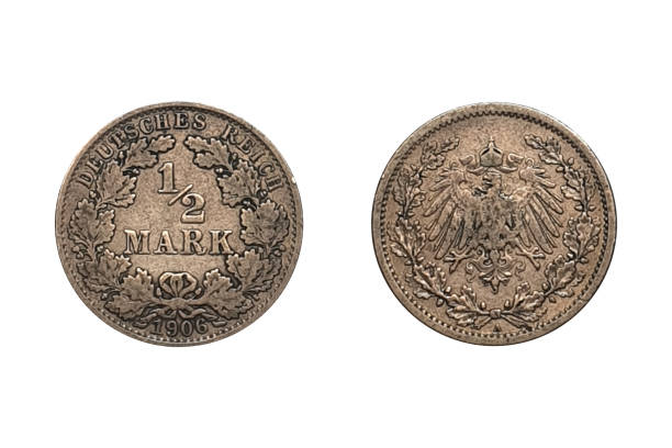 istock Half Mark 1906 Wilhelm II Germany. Obverse and Reverse. Obverse An Imperial eagle and the mintmark at the bottom of the bow. Lettering A. 1674247810
