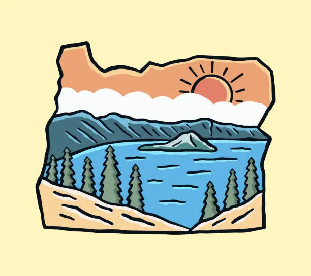 Vector illustration of Vintage vector of Crater Lake national Park Oregon