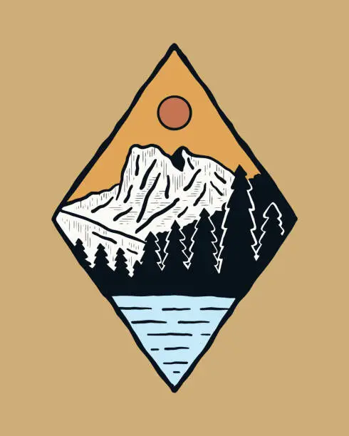 Vector illustration of Vintage vector of Emerald Lake in Yoho Banff National Park design for badge t shirt sticker illustration