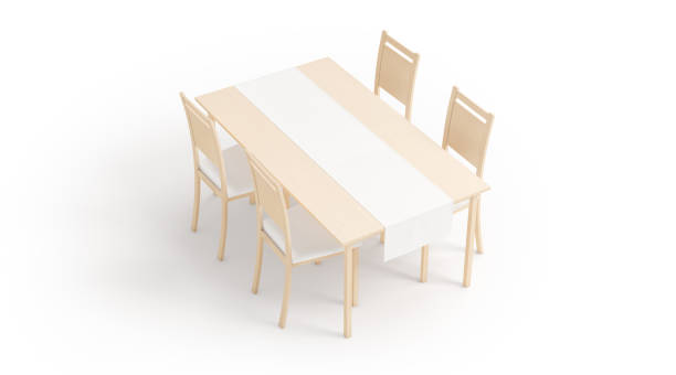 istock Blank wood table with white runner mockup, side view 1674268318