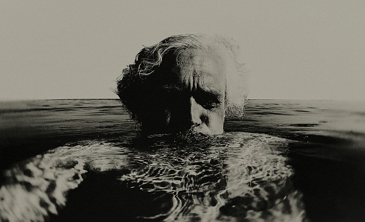 Portrait of an old man in the sea. Neo-Pictoralism.