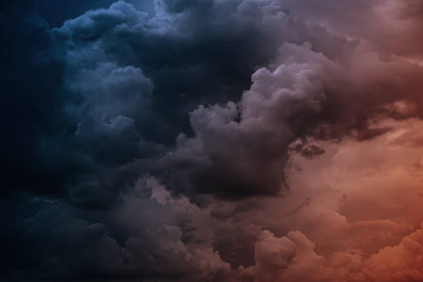 black dark gray blue purple red pink orange storm clouds.  сloudy dramatic ominous sky background.  night sunset. rain. fire smoke - color image light pink dramatic sky imagens e fotografias de stock