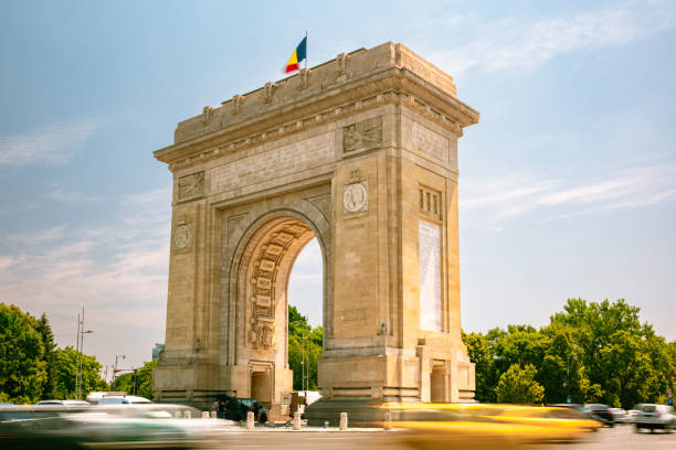 istock Long exposure at The Triumphal Arch, Bucharest, Romania 1674269639