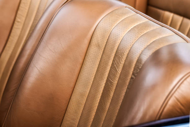 istock Brown leather seat from old car 1674281951