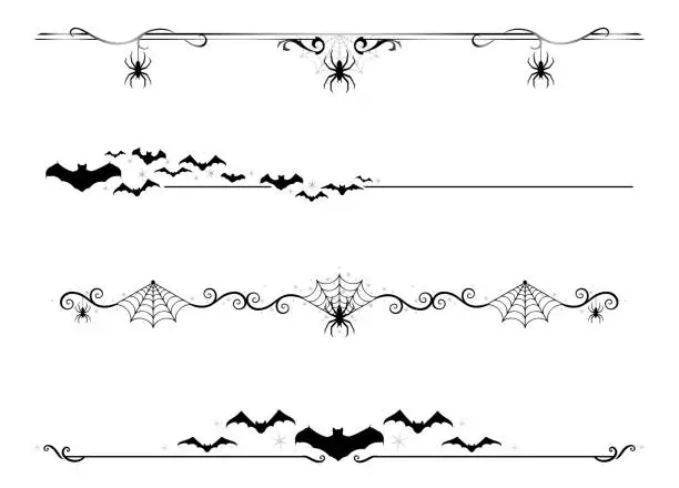 Vector illustration of Halloween dividers, spiders and bats