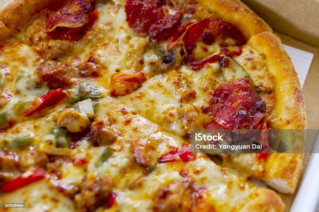 Pizza Detail of a pizza. Box - Container Stock Photo