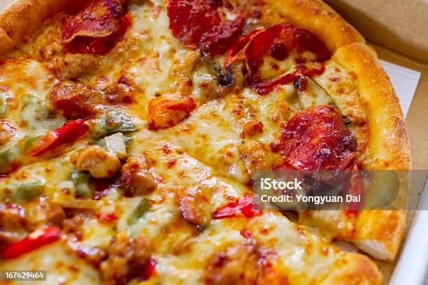 Pizza Stock Photo - Download Image Now - Box - Container, Cheese, Close-up