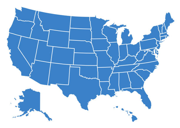 ilustraciones, imágenes clip art, dibujos animados e iconos de stock de mapa de estados unidos de américa aislado. mapa de ee.uu. con división en estados - vector de stock - mapas
