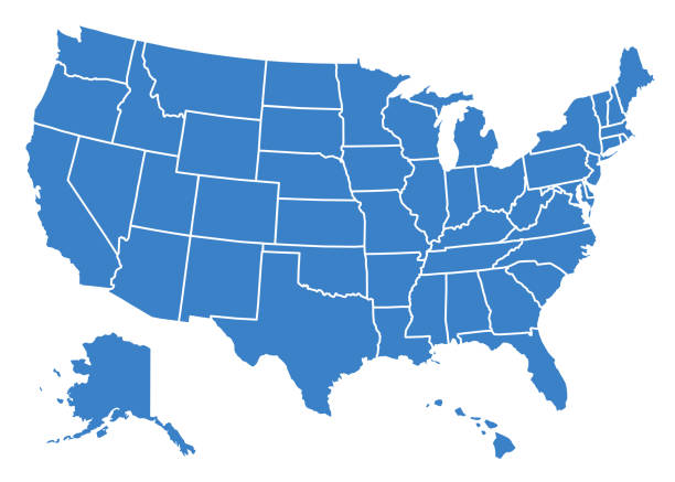 illustrations, cliparts, dessins animés et icônes de carte des états-unis d’amérique isolée. carte des états-unis avec division sur les états - vecteur stock - états unis