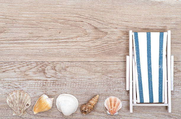 istock Deckchair and sea shells on wood 167429801