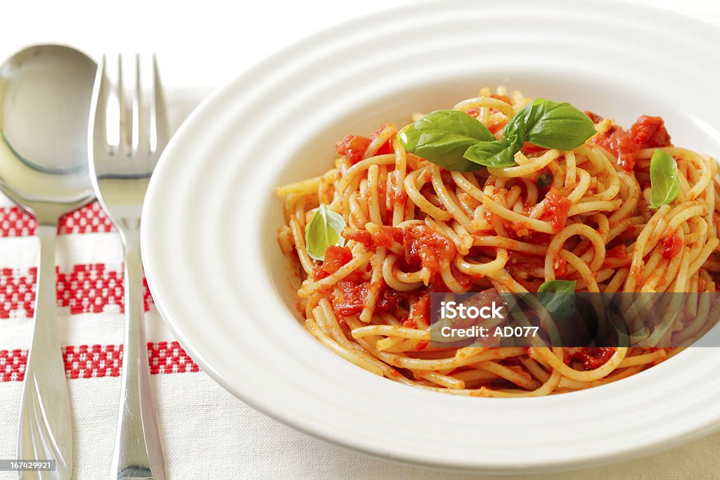 Spaghetti Spaghetti with tomato sauce and basil Pasta Stock Photo