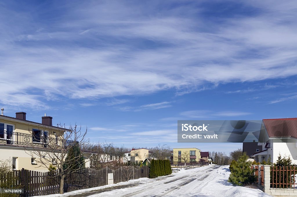 spring  sky over village The spring blue March sky over the European village. Sunny day Blue Stock Photo