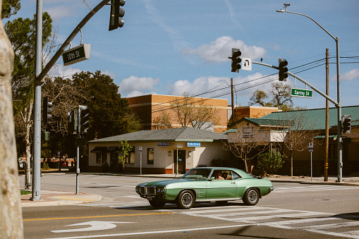 Vintage car seen on the streets of Paso Robles, California, in the summertime.