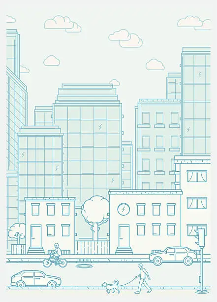 Vector illustration of Cityscape scene with neighbourhood and people