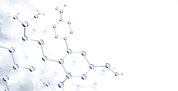 istock Horizontal banner with model of abstract molecular structure. Background of white color with glass atom model. 3d render 1674389068