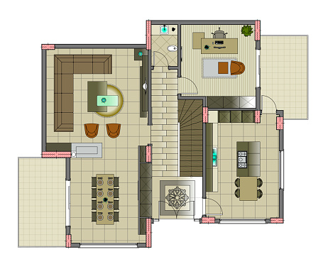 Floor plan of an apartment house with furniture