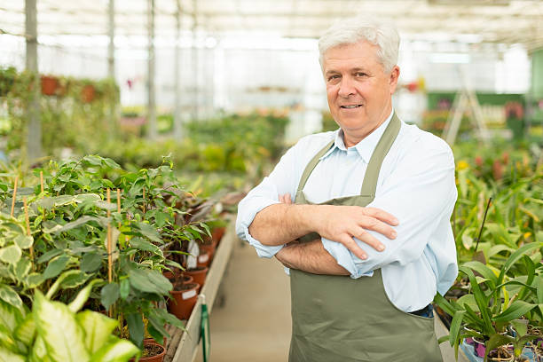 istock Senior florist posing in greenhouse 167440009