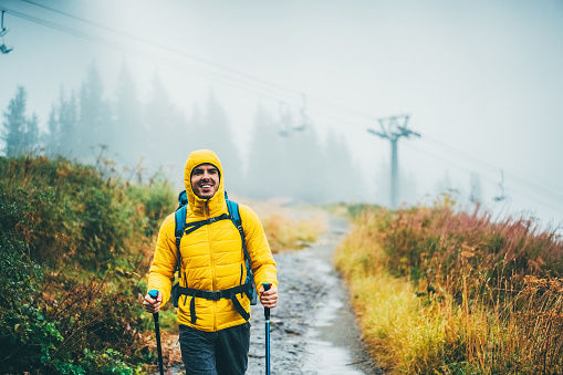 Portrait of man hiking in the mountain