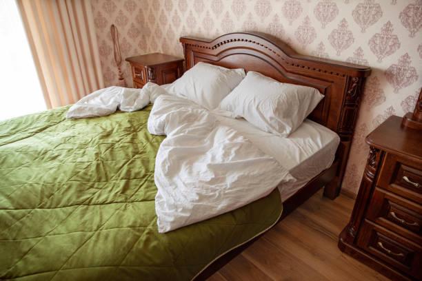 istock Bedroom Wooden pillows blanket  bedspread 1674433349
