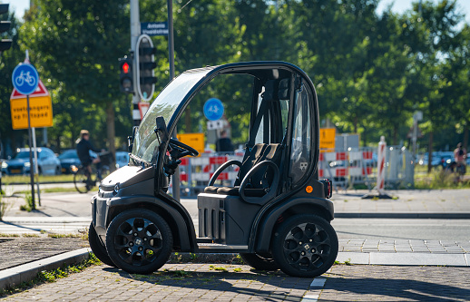 Amsterdam, The Netherlands, 06.09.2023, Electric 2-seat micro car Birò Estrima parked in the street