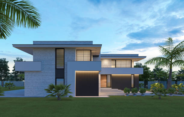 istock Modern Luxurious Villa with palms garden. 1674436101