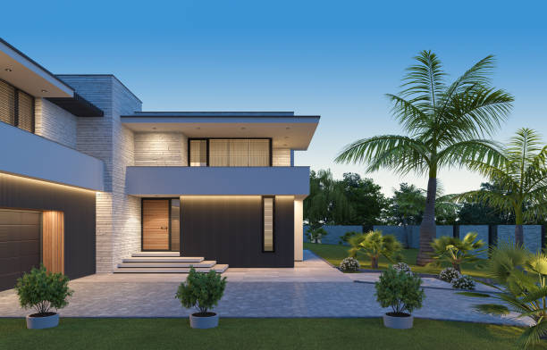 istock Modern Luxurious Villa with palms garden. 1674436107