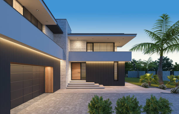 istock Modern Luxurious Villa with palms garden. 1674436655