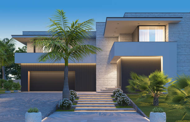 istock Modern Luxurious Villa with palms garden. 1674437221