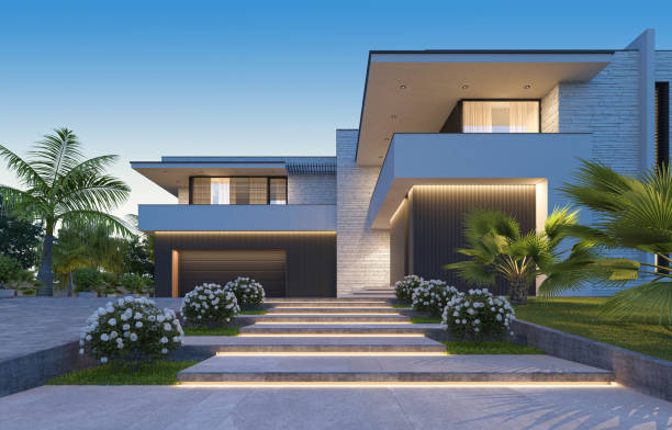 istock Modern Luxurious Villa with palms garden. 1674437246