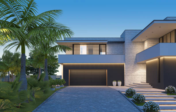 istock Modern Luxurious Villa with palms garden. 1674437869