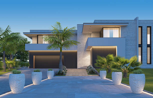 istock Modern Luxurious Villa with palms garden. 1674438160