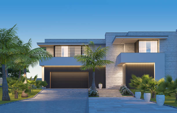 istock Modern Luxurious Villa with palms garden. 1674438320