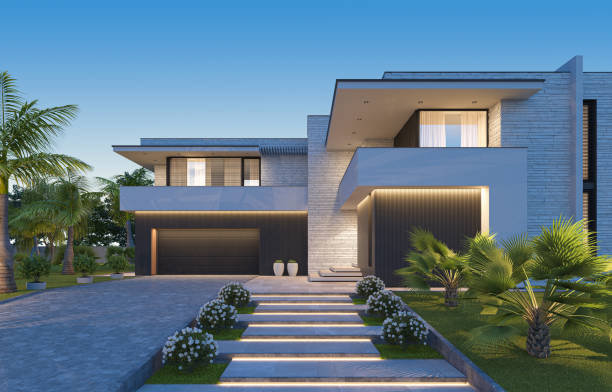 istock Modern Luxurious Villa with palms garden. 1674438322