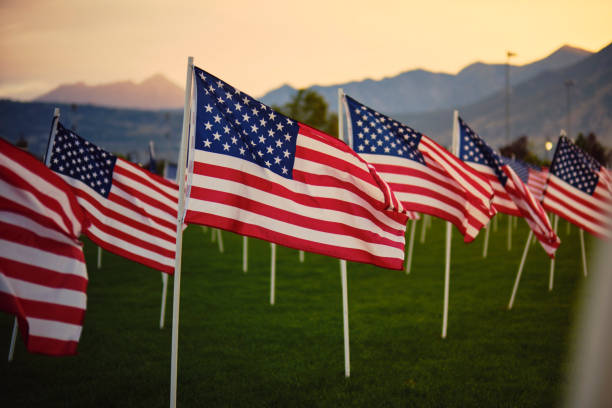 istock Large Group of American Flags 1674455110