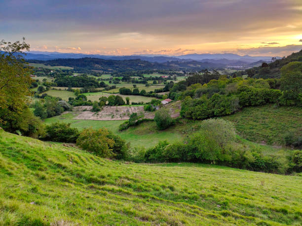 istock Sariego valley at dusk, Asturias, Spain 1674457876