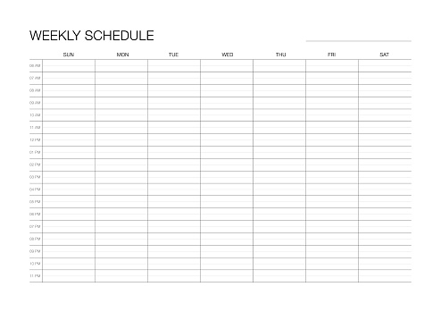 A4 Paper size Hourly Weekly Schedule Sunday Start